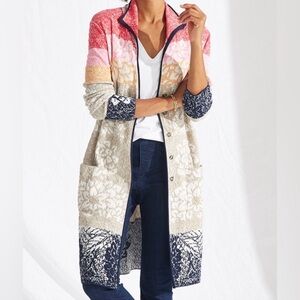 Nic + Zoe | Susana Sunset Seeker Button Front Long Cotton Cardigan Jacket (M)